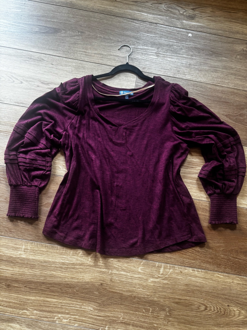 Democracy Puff-Sleeve V-Neck Top - Plum
